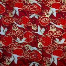 Furoshiki - Golden White Cranes and Flowers in dark red background